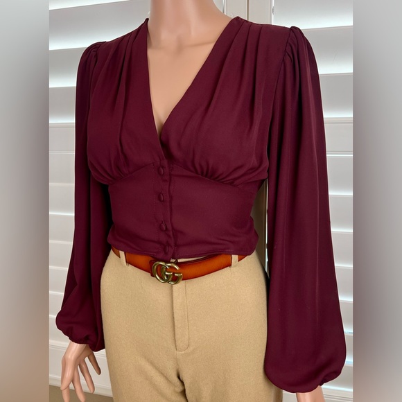 NWT~Burundy Balloon Sleeve Blouse Sz S, by Shinestar - Picture 2 of 9